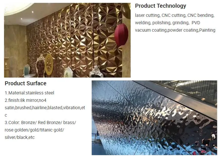 Rippled Water Wave Metal Cladding Panel Decorative 304 Stainless Steel Sheet Ripple Mirror Finish 1